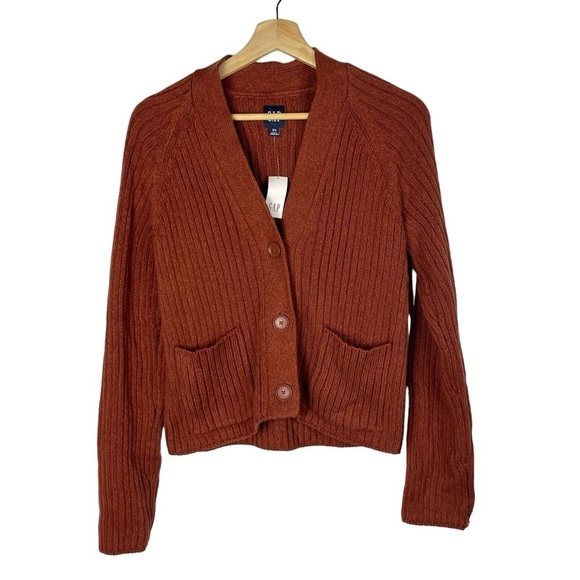 Gap Rust Orange Ribbed Knit Button Front Cardigan Sweater XS - Picture 1 of 5